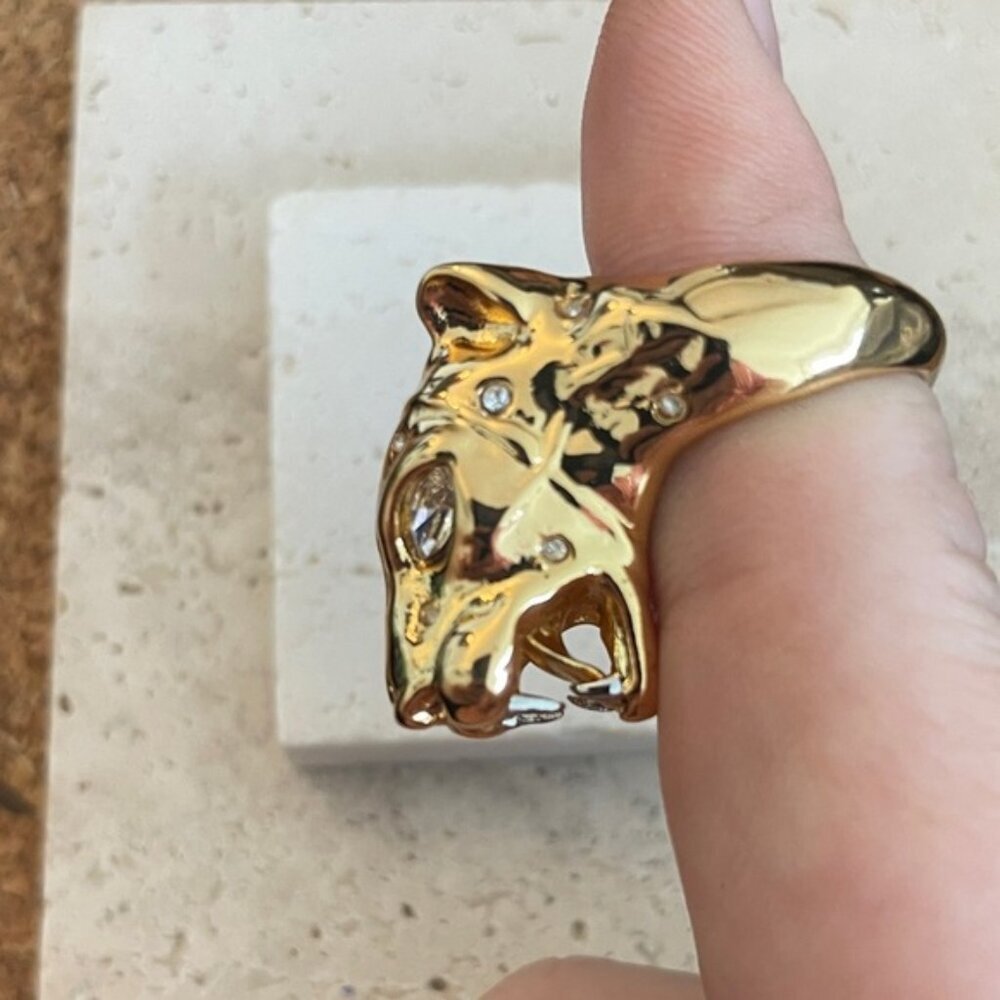 Alexis Bittar Panther Head Ring Gold Crystal Sculptural Animal Statement Ring Ra - Picture 2 of 9